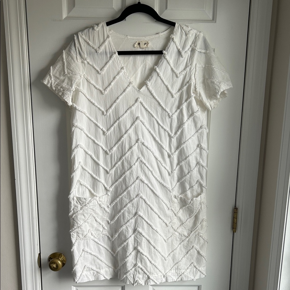 Anthro Porridge White Textured V-Neck Shift Dress